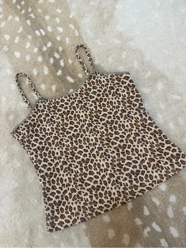 Mouth Valley Leopard Print Cami Tank Top Lace Trim Y2K Japanese women’s size S - Image 4