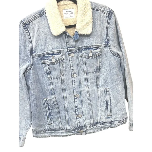Old Navy Womens Sherpa Lined Denim Trucker Farm Ranch Chore Jacket Cotton XL - Image 10