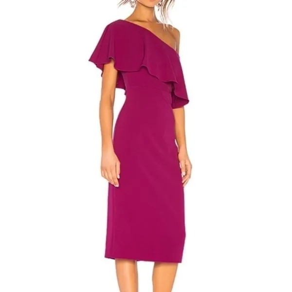 Lovers‎ + Friends Bentley One Shoulder Midi Dress XS Hot Pink Cocktail Party NEW - Image 2