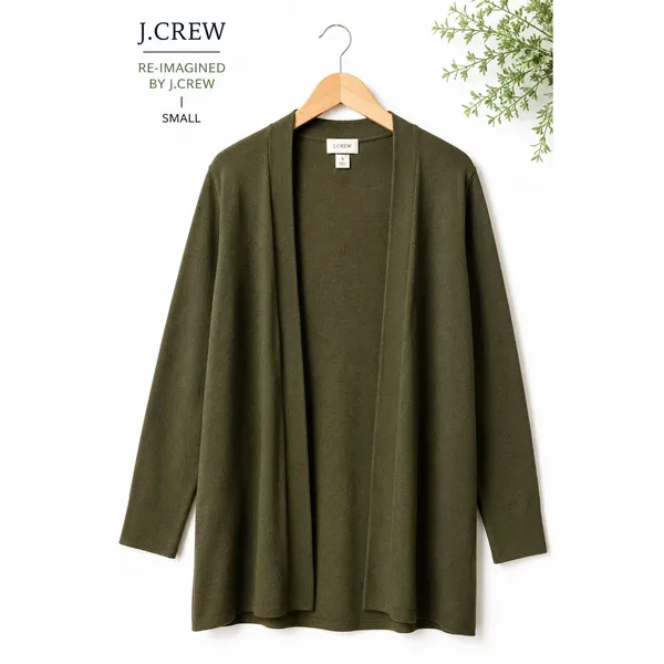 J.Crew Re-Imagined Open Front Cardigan Sweater Small Olive Green 100% Cotton - Image 12