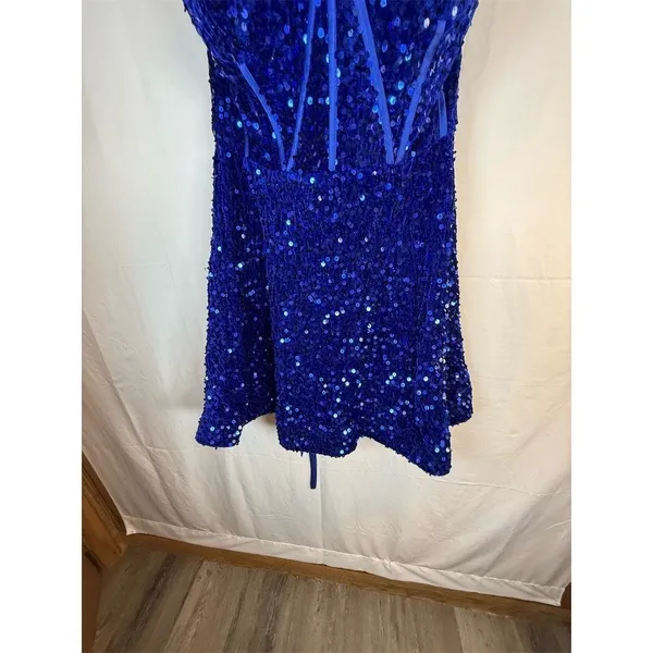 Unbranded Dress Womens Size 14 Royal Blue Sequin Corset Back Mini - Image 5