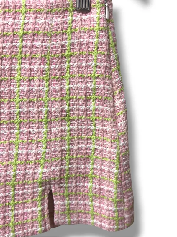 ZARA | NWOT Morocco Cotton Pink Green Plaid Tweed Side Zip Mini Skirt Shorts (S) - Image 5