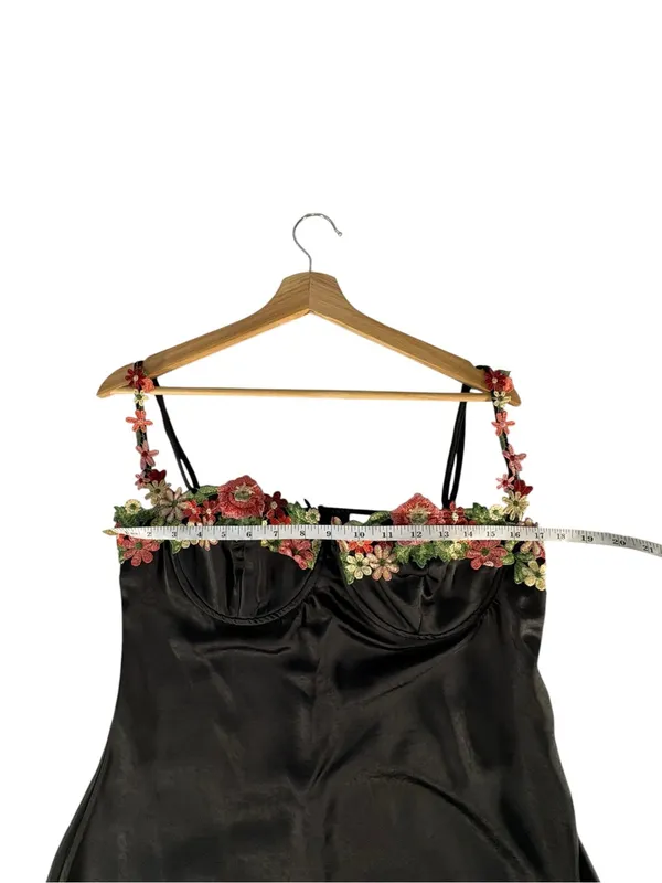 Princess Polly Kenzie Black Satin Floral Applique Bustier Mini Dress Size 10 - Image 7