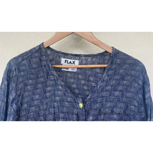 FLAX 100% Linen Blue Textured Top Button Down Women’s L Coastal Grandma Resort - Image 2