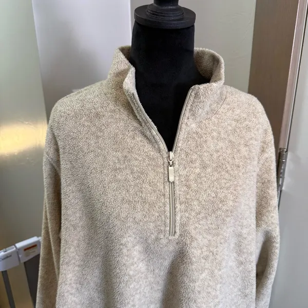 L.L. Bean Women’s‎ Sherpa Oat Brown Cream 1/4 Zip Pullover Sweatshirt Neutral XL - Image 2