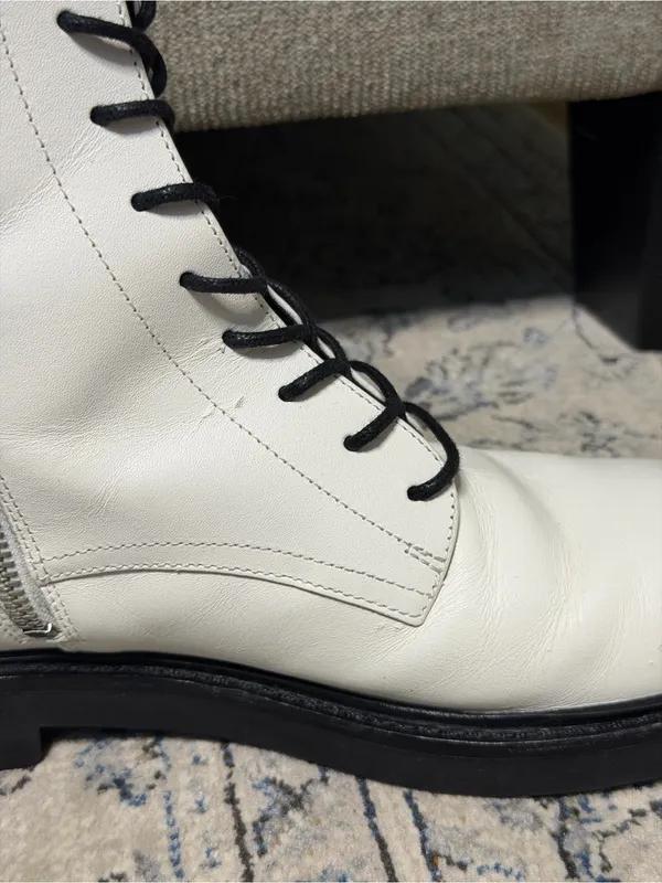Tory Burch Double-T Combat Boot White Leather - Image 10