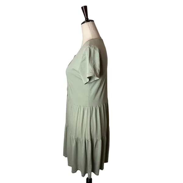 Monrow Tiered Henley Dress Women Small Sage Green Supima‎ Cotton Modal Mini USA - Image 5