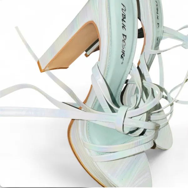 Public Desire Lace Up Wrap Heels White Strappy Sandals Block Heel UK 5 US 7 NEW - Image 5