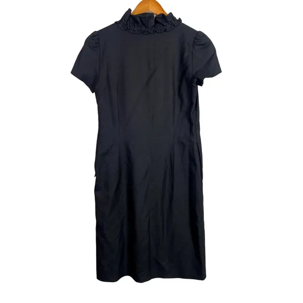 J. Crew Madeline Ruffle Collar Wool Short Sleeve Dress Pockets Side Zip 2 Black - Image 4