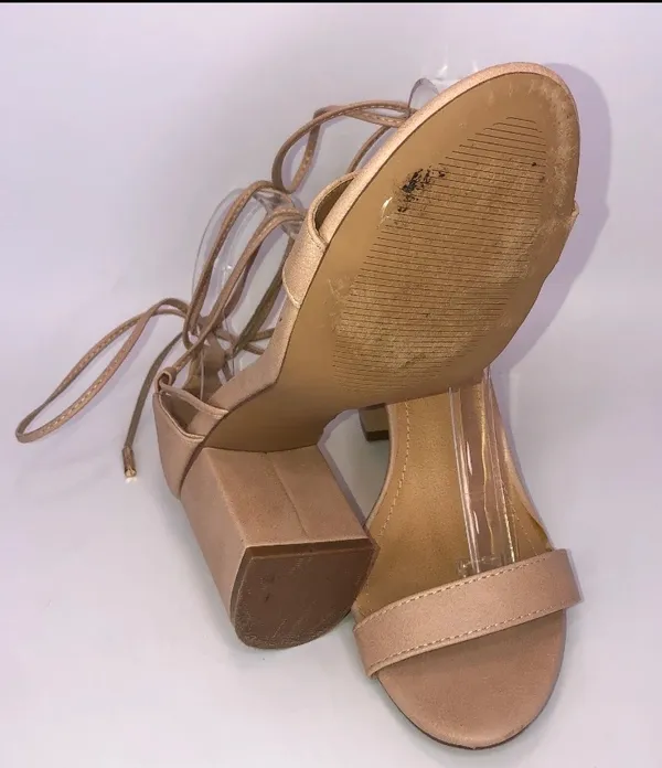 Lulus Open Toe Chunky Square Heel Lace up Calf Heels Nude Beige 7.5 Wore Once - Image 9