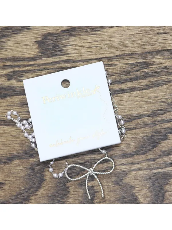 NWT Periwinkle By Barlow Chain Bow Pendant Necklace Silver Gray / White 17" + 3" - Image 3
