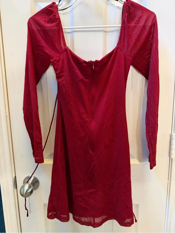 Princess Polly Long Sleeve Tie-Front Mini Dress in Wine XS - Image 2
