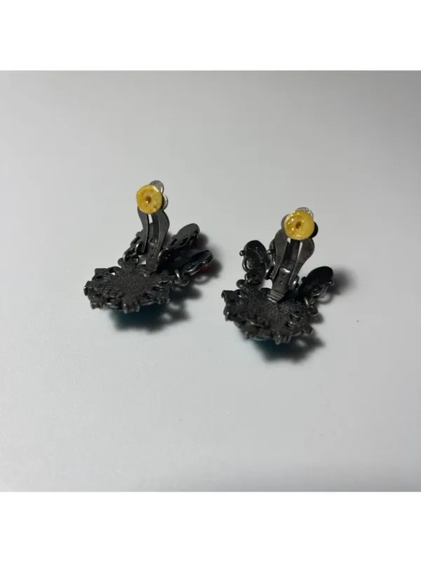 Turquoise & Coral-Red Stone Clip-On Earrings unmarked vintage y2k boho chic - Image 8
