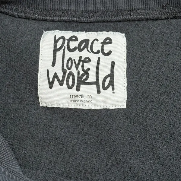 Peace Love World Graphic Sweatshirt M Black Cropped Good Things Come‎ Minimalist - Image 4