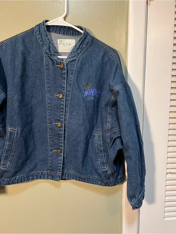 OJH Woman Women's Denim Jean Jacket Wonder Years Embroidered Medium Wash Boxy - Image 3