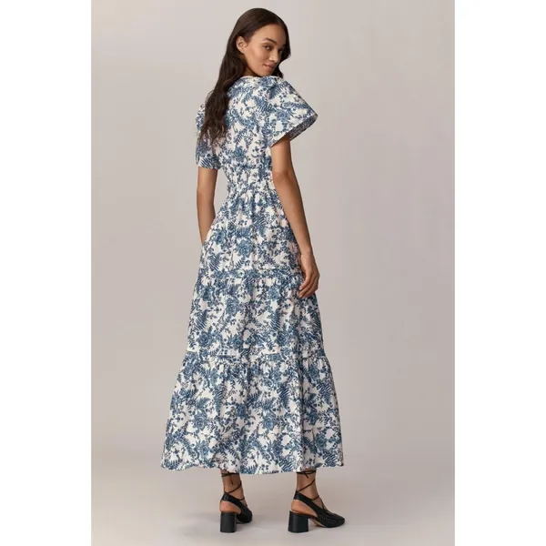 NWT Anthropologie Somerset Maxi in Ivory Blue Floral Tiered Cotton Dress L - Image 3