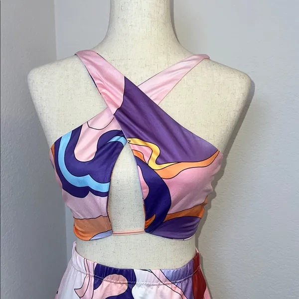 Pink‎ and Purple Mini Pencil Skirt and top Set for Casual Wear - Image 4