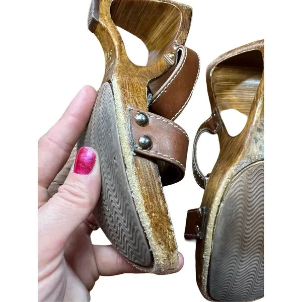 Italian Shoemakers Contesa‎ Wood Look Wedge Brown Sandals Sz 6 Made In Italy - Image 7