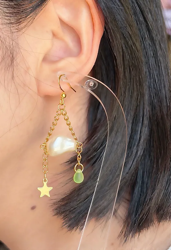 Handmade gold tone stainless steel unique fairy whimsy dangle earrings💐💚 - Image 5
