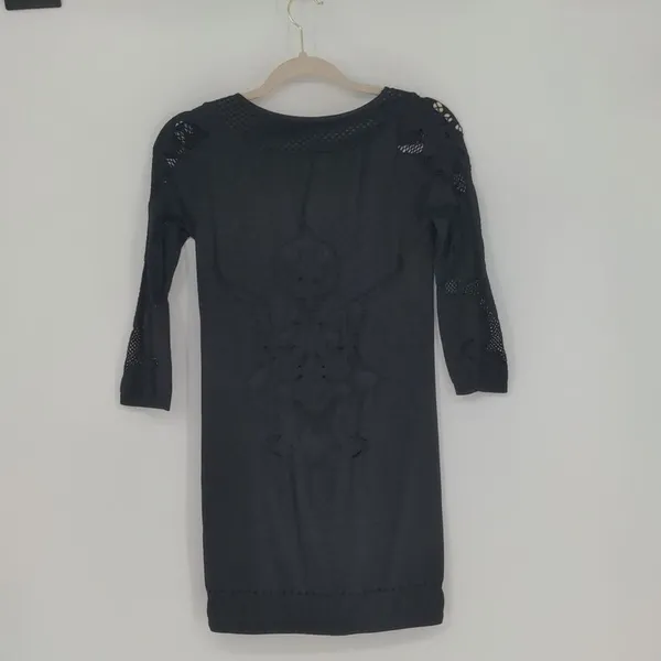 Intimately Free People Black Floral Lace Mini Dress M/L 3/4 Sleeve Stretch - Image 10
