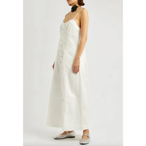 Free People Just Jill Maxi Denim Dress White A Line Sleeveless Pockets Medium - Image 3
