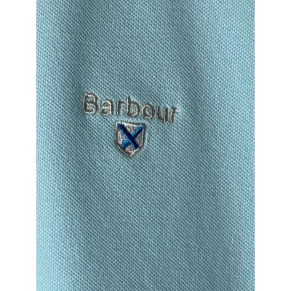 Barbour Polo Shirt Women 12 Blue Short Sleeve Pique Cotton Stretch Logo Preppy - Image 7
