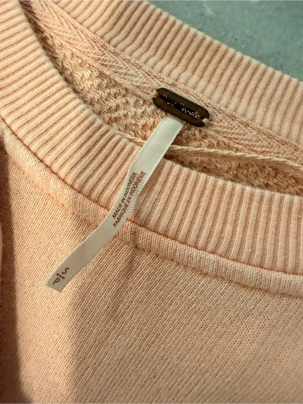 NWOT Free People Size S Pink Ooh La Ruffle Yoke Long Sleeve Raw Hem Sweatshirt - Image 8