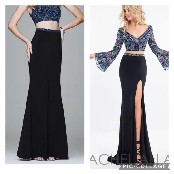 Tiffany Designs Black Formal Maxi Skirt Beaded Waist High Slit Train Size 4 - Image 14