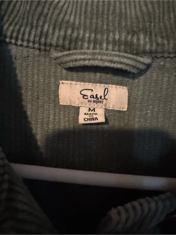Easel Plaid Panel Contrast Corduroy Trucker Jacket Sage Green Medium - Image 3