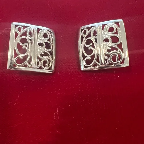 Vintage rectangle silver clip on earrings - Image 2
