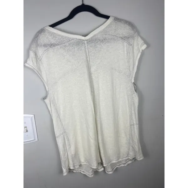 We The Free by Free People Linen Blend Raw Hem V-Neck Tee XS Off White Distresse - Image 5