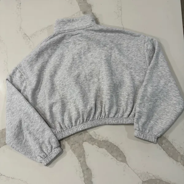 Lazy Sunday Half Zipped Cropped Sweatshirt Women’s Large Heather Gray Athleisure - Image 9