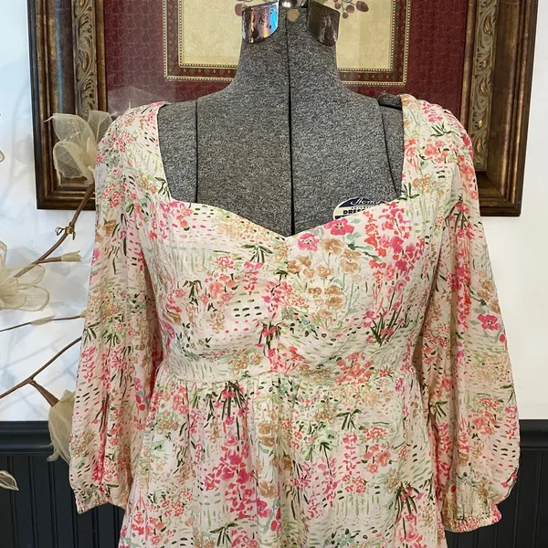 Meet Me In Santorini Floral Puff Sleeve Babydoll Cottagecore Mini Dress - XS 💚🎀 - Image 6