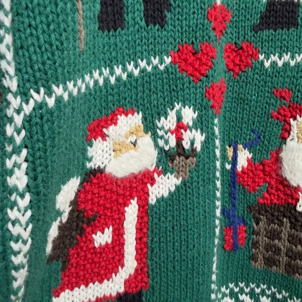 VTG 80s Women Sweater Large Green Santa Claus Holiday Christmas Knit Retro Heart - Image 5