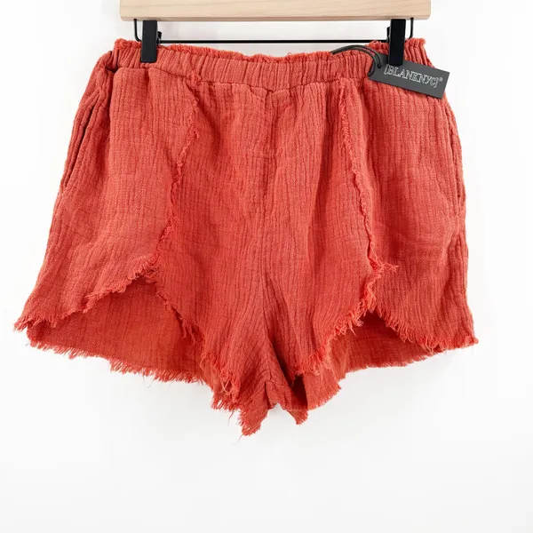 Blank NYC Shorts Size Medium Gauzy High Rise Rust Orange NWT Distressed Pullon - Image 3