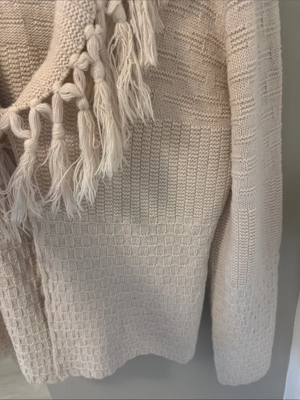 Vintage Coldwater Creek Western Boho Cardigan Sweater Tassels Cream Large L - Image 6