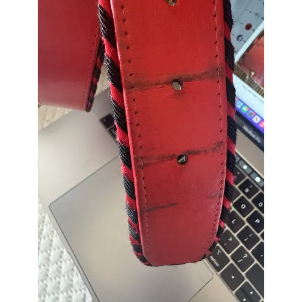 Vintage CARLISLE Belt XS RED Leather 1629 GOLD Metal 1990s Retro - Image 12