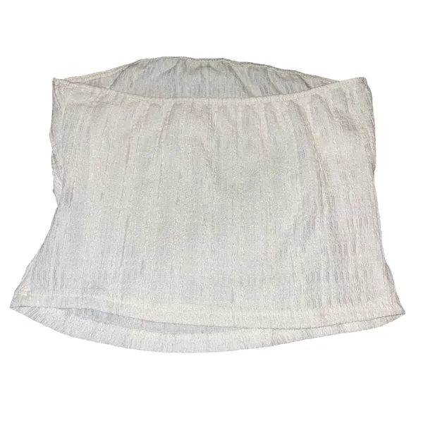 Tube Top Y2K White Textured Crinkle Strapless Minimalist Medium Boho - Image 2