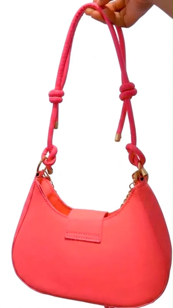 Pink Shoulder Bag Hobo Purse Pearl Charm Chain Strap Gold Tone Hardware - Image 2