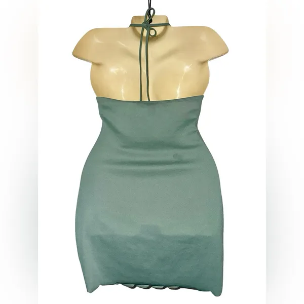 Sage Green Backless Halter Mini Dress - Image 5