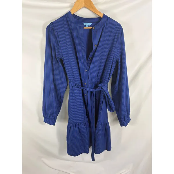 Draper James Blue Pinstripe Long Sleeve Button Up Dress Size Large - Image 3