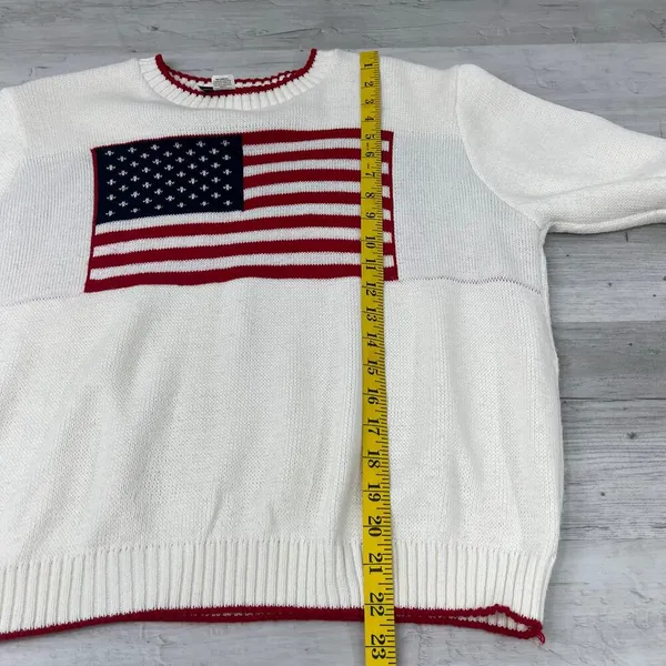 Vintage Carly Blake American Flag USA Ribbed Hem Crew Neck Sweater Large - Image 9
