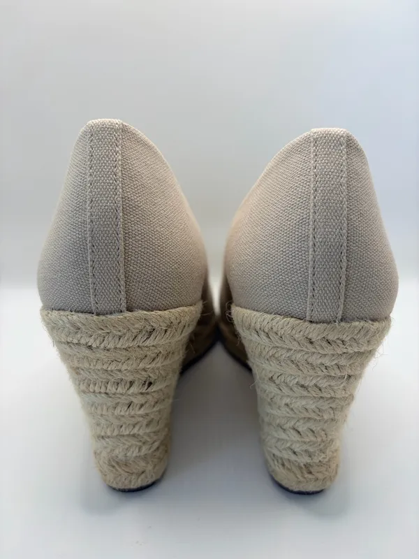 J.Crew Beige Espadrille Wedge Heels Canvas Coastal Resort Nautical Womens Size 7 - Image 8