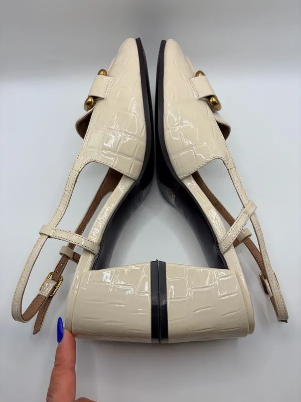 Anthropologie Bibi Lou EU 37 US 6.5 Cream Croc Slingback Loafers Horsebit - Image 6