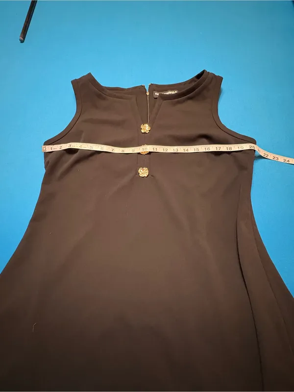 Karl Lagerfeld Black Sleeveless Shift Dress with Gold Floral Buttons - Image 13