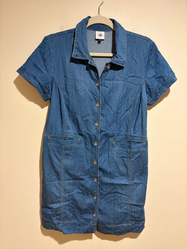 Cabi Piece of Cake Blue Chambray Denim Button Front Mini Dress Size Small 6580 - Image 7