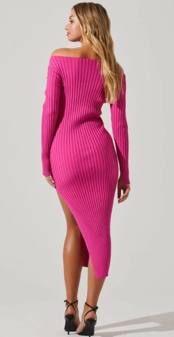 ASTR Pink Ribbed Midi Dress - Image 4
