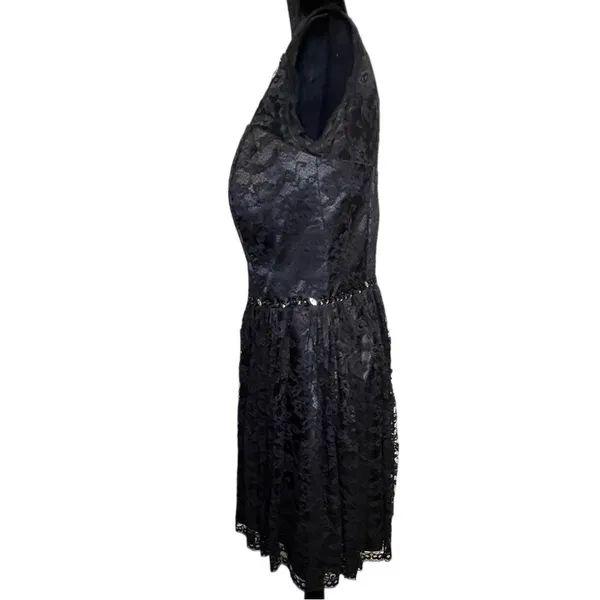 NWT JJs House Black Lace Floral Overlay V-Neck Sleeveless Beaded A-Line Dress 14 - Image 10