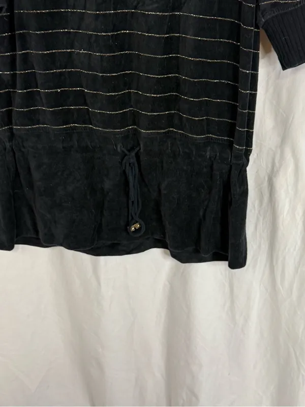 PINK Victoria's Secret Y2K Plush & Lush Velour Black & Gold Mis Sleeve Tunic Top — L - Image 2