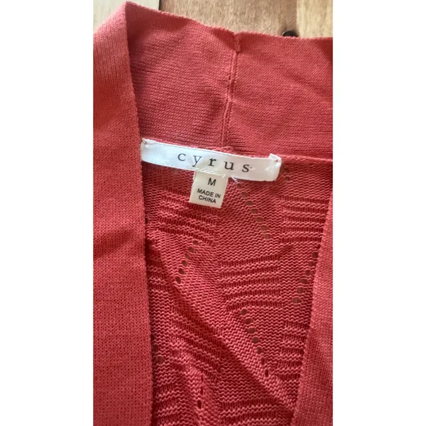 Cyrus Womens Rust Orange Pointelle Open Knit Long Sleeve Cardigan Sweater Size M - Image 2